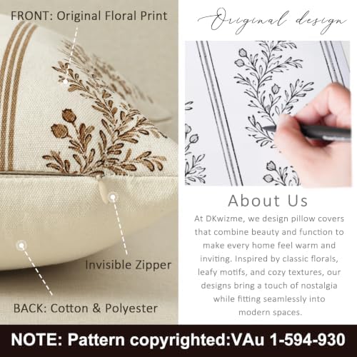 Vintage Throw Pillow Covers 24x24 Set of 2, Striped Floral Pillow Cover - Image 3