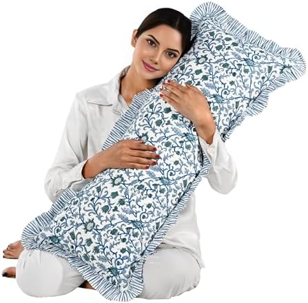 CPC Block Print Ocean Vine Ruffle Cotton Lumbar Pillow Cover 14x36 inch - Image 5