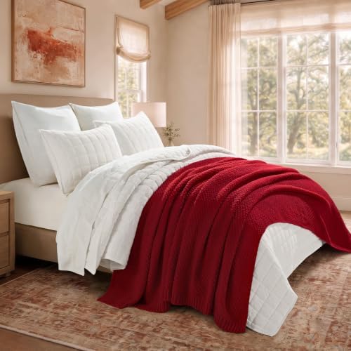 EVERGRACEHOME Chunky Chenille Knit Throw Blanket, Classic Red - Image 2