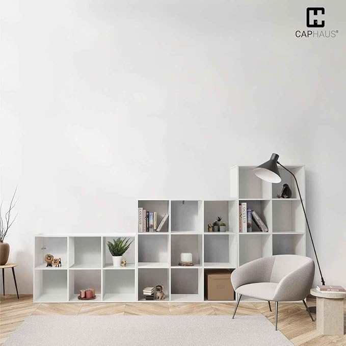 CAPHAUS Sturdy Room 11-Inch Cube Storage Organizer Shelf, with Thick Exterior Edge, Storage Shelf Divider w/Back, Bookcase, 8-Cube, White