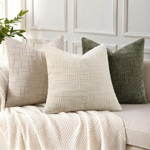 decorUhome Textured Chenille Throw Pillow Covers 20x20 Set of 2 Light Cream - Image 4