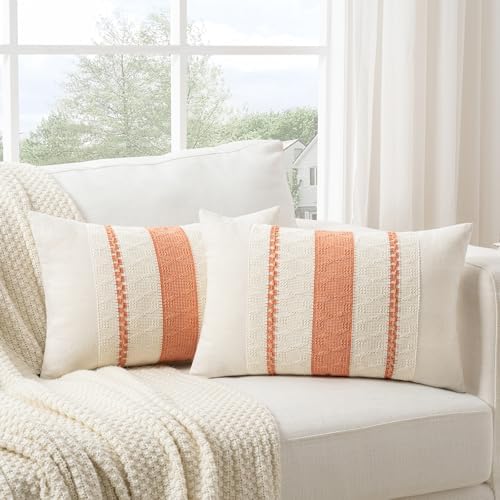 Fancy Homi Set of 1 Boho Coral Long Lumbar Decorative Throw Pillow Cover 12x24 - Image 2