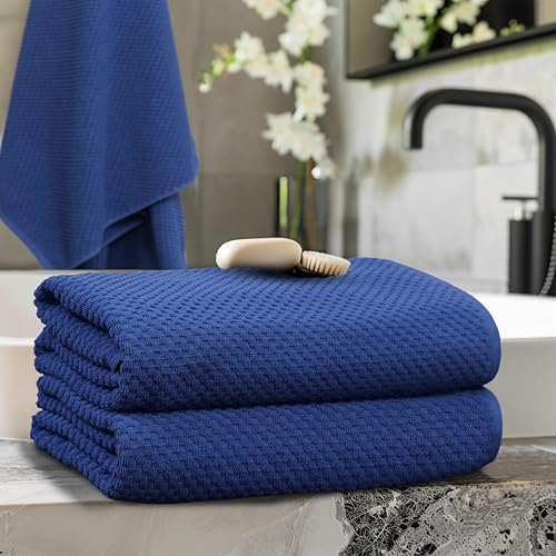 COTTON CRAFT Euro Spa Waffle Weave Bath Sheets - Set of 2 Blue Towel Sheets - Image 2