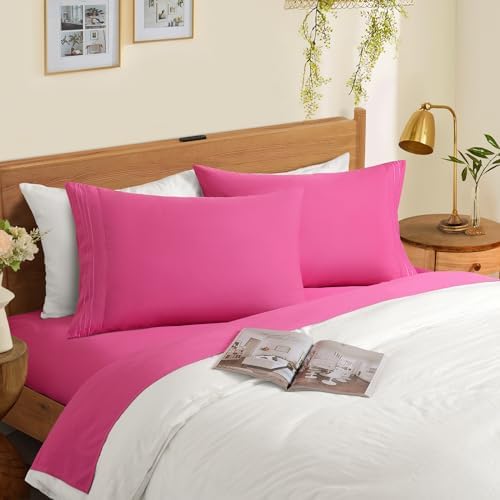 Horbaunal Microfiber Pillowcases Queen Size, Hot Pink, 2 Pack - Image 2