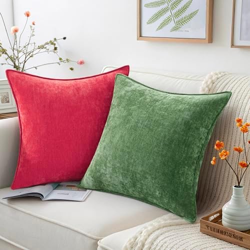 decorUhome Chenille Red Velvet Throw Pillow Covers 22x22 Set of 2 - Image 5