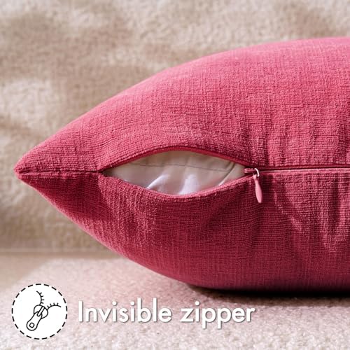 MIULEE Hot Pink Red Chenille Couch Throw Pillow Covers - Image 3