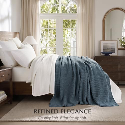 EVERGRACEHOME Chunky Chenille Knit Throw Blanket, 90 x 90, Stormy Blue - Image 3