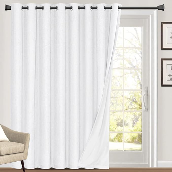 PrinceDeco 100% Blackout Curtains for Living Room Sliding Door Curtains Blackout Curtain 96 Inches Long Patio Treatment for Sliding Door Thermal Insulated Curtain,W100 X L96 Inch,Pure White