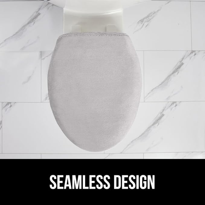 GORILLA GRIP Thick Memory Foam Bathroom Toilet Lid Seat Cover, Soft Velvet Topside, Machine Wash, Plush Cushioned Covers Fits Most Size Lids, Decorative Bath Room Accessories, 19.5x18.5, Light Gray