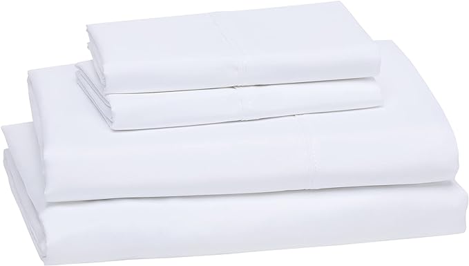 Amazon Basics Lightweight Super Soft, Wrinkle-Free, Easy Care Microfiber 4-Piece Bed Sheet Set with 14-Inch Deep Pockets, Full, Bright White, Solid