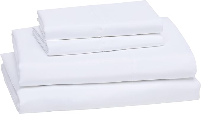 Amazon Basics 4 Piece Microfiber Lightweight Wrinkle-free Breathable Bed Sheet Set, Super Soft Easy Care, 14" Deep Pockets, Queen, Bright White, Solid
