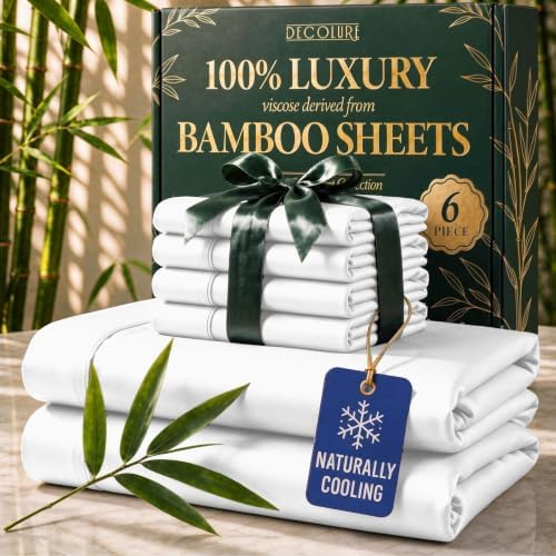 DECOLURE 100% Viscose Derived from Bamboo Sheets Full Size, Luxury 6 Pc Set by DECOLURE