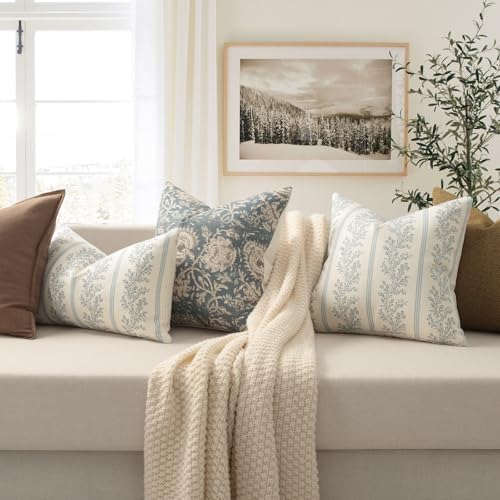 Vintage Throw Pillow Covers 24x24 Set of 2, Striped Floral Pillow Cover - Image 4