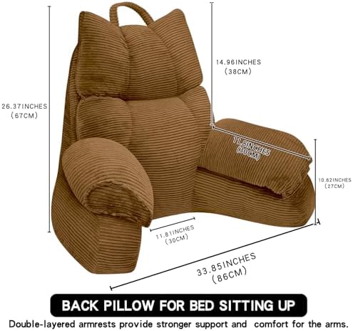 Reading Pillow for Bed with Arms, Back Support, Memory Foam（Brown，Large） - Image 2