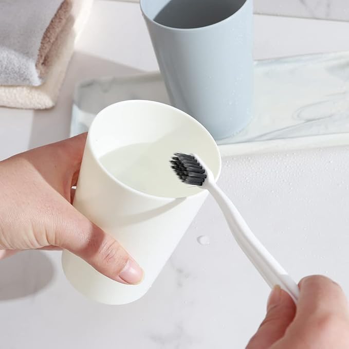 Bathroom Tumbler, Unbreakable Dishwasher, Safe Drink cup, Plastic cup 11 ounces, 2 pieces (white and white)