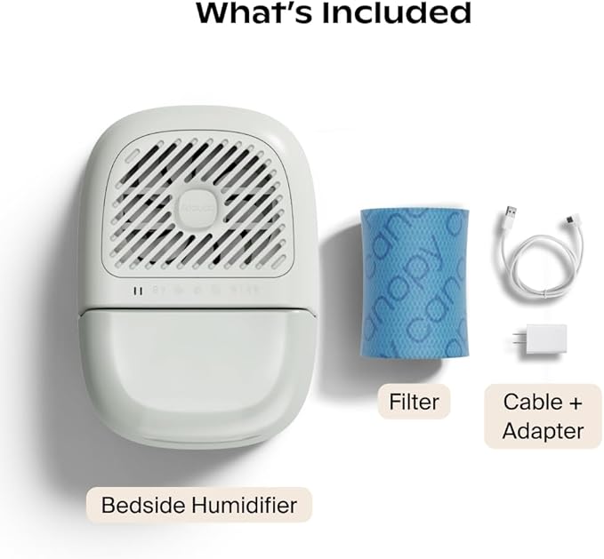 Canopy Bedside Humidifier 2.0, Moonstruck, 36 HR Run Time, 2.5L Capacity - Reading Light & White Noise - Alleviate Symptoms of Allergies, Cold, Dry Skin - Humidifier, Filter, Power Cord & Adapter