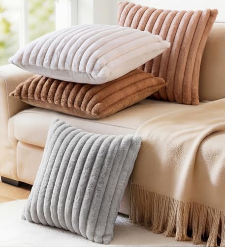 Set of 2 Decorative Throw Pillow Covers 18x18 Faux Fur Light Gray - Image 6