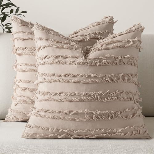 MIULEE Boho Linen Striped Euro Throw Pillow Covers 22x22 by MIULEE