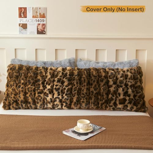 LIFEREVO Leopard Print Body Pillow Cover 20x54, Soft Faux Rabbit Fur - Image 2