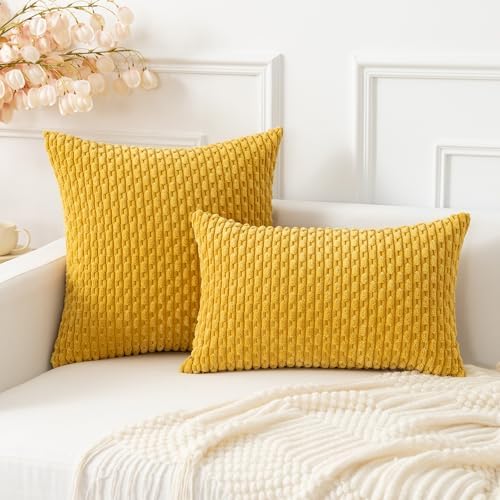 Kevin Textile Soft Corduroy 14"x22" Pillow Cover 1 Pack, Mustard Yellow - Image 4