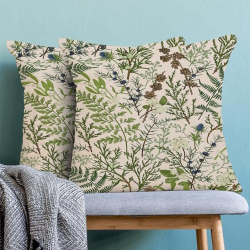 AEIOAE Spring Pillow Covers 22x22 Inch Set of 2, Vintage Sage Green Wild Flower - Image 2