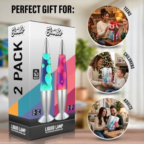 JAMBO 2 Pack- 16" Beautiful Lamp- Blue with Yellow/Green Wax and Purple with Pink Wax, Relaxing Liquid Lamp, Night Light Nightlight, Lamps for Adults Teens Kid - Image 6