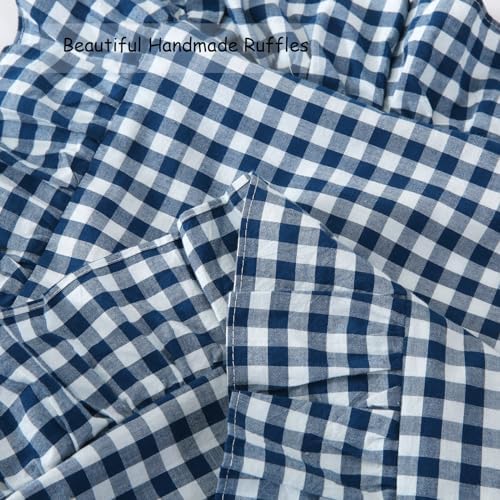 Mywinlle Navy Blue/White Gingham Plaid Euro Pillow Shams Set of 2 - Image 5