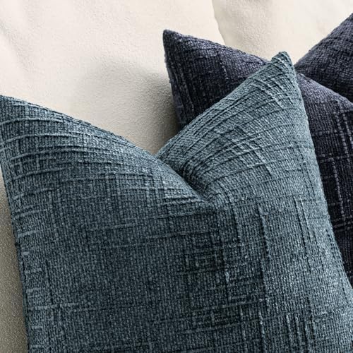 MIULEE Chenille Textured Throw Pillow Covers Blue 20x20 Set of 2 - Image 3
