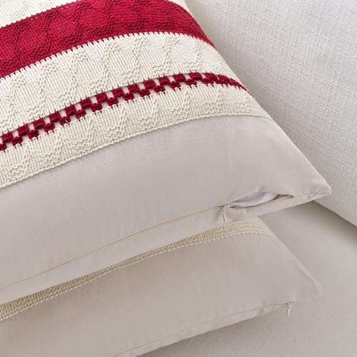 Fancy Homi Set of 2 Boho Red Long Lumbar Decorative Throw Pillow Cover 14x24 - Image 3