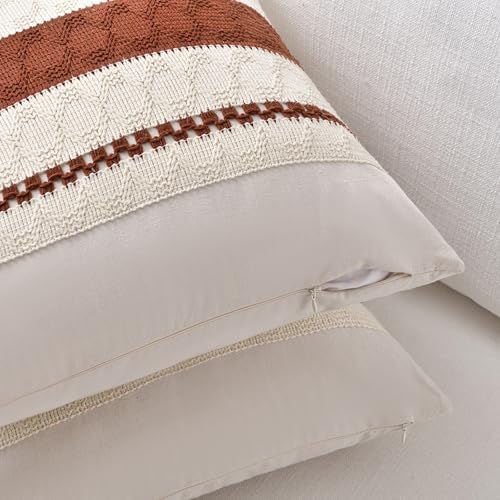 Fancy Homi Set of 2 Rust Boho Decorative Throw Pillow Covers 20x20 Inch - Image 3