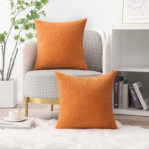 MIULEE Soft Chenille Fall Throw Pillow Covers Orange 20x20 Inch Pack of 2 - Image 6