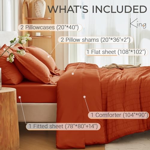 MUXHOMO 7 Pieces King Comforter Set, Seersucker Bed in a Bag King Size - Image 4