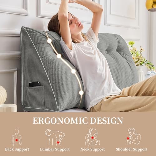 Sasttie Headboard Pillow Full, Wedge Pillow Headboard, Light Grey - Image 3