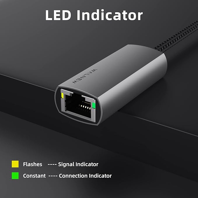 USB-C to Ethernet Adapter, WALNEW USBC to RJ45 Lan Adapter, Gigabit Cat Network Cable Converter to Type C Thunderbolt 3 for Mac,MacBook Pro/Air,iPad 10th,Dell XPS,Chromebook,Surface,Samsung Galaxy Tab