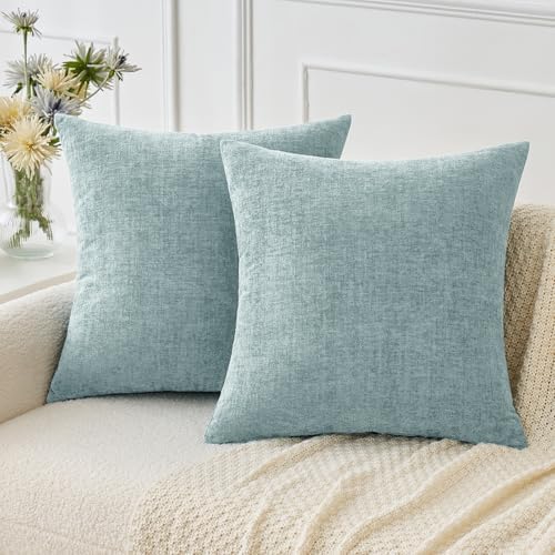 MIULEE Soft Chenille Throw Pillow Covers Light Blue 18x18 Inch Pack of 2 by MIULEE