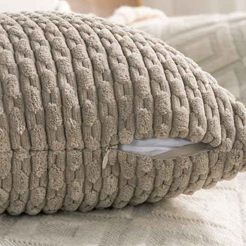 Set of 4 Taupe Decorative Throw Pillow Covers 16x16 Inch Corduroy Pillow Covers - Image 4