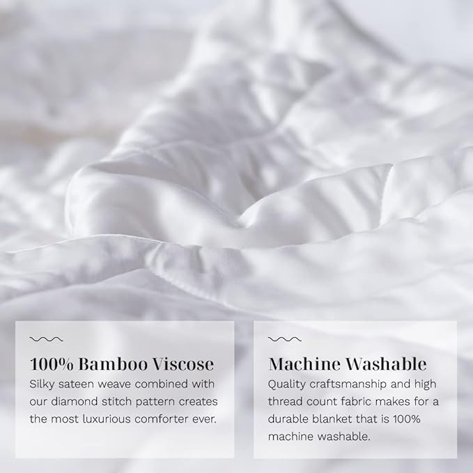 LUXOME Lightweight Blanket | 100% Rayon (Viscose) from Bamboo Fabric & Fill | Full/Queen - 86"x92" | Super Soft | Thermal-Regulating | White