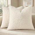 decorUhome Sherpa Throw Pillow Covers 16x16 Set of 2 Neutral Cream by decorUhome