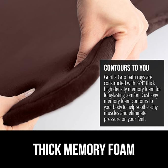 GORILLA GRIP Memory Foam Bath Mat, Soft Absorbent Velvet Bathroom Mats, Durable Dots on Underside, Machine Washable Bathmat, Carpet Rug Room Decor for Shower Tub Floor RV, 42x24 Rugs, Brown
