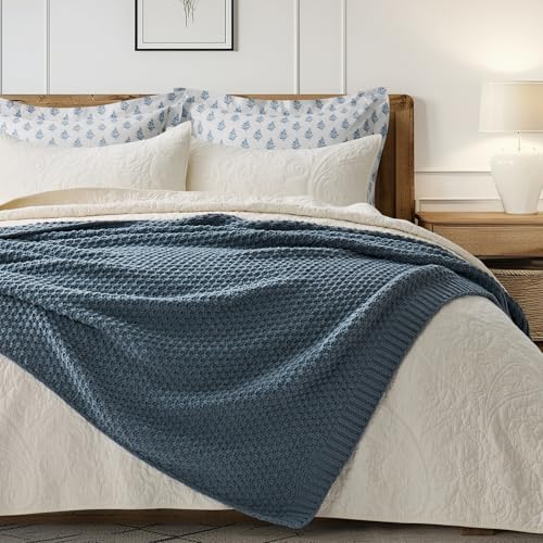EVERGRACEHOME Chunky Chenille Knit Throw Blanket, 50 x 60, Stormy Blue - Image 6