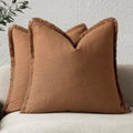 Foindtower Decorative Linen Fringe Throw Pillow Covers 18×18 Orange Brown by Foindtower