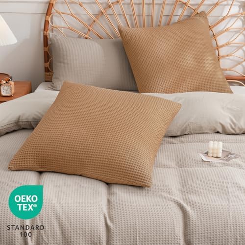 PHF Cotton Waffle Throw Pillow Covers 24" x 24", Standstone, No Insert - Image 2