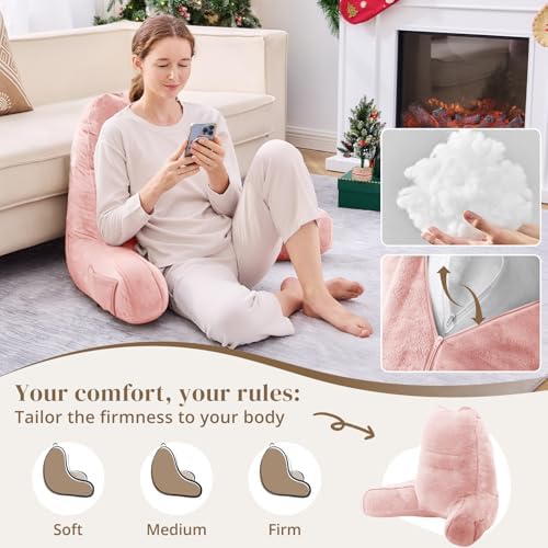 Sasttie Reading Pillow for Bed, Back Pillow for Sitting Up, Peach Pink - Image 3