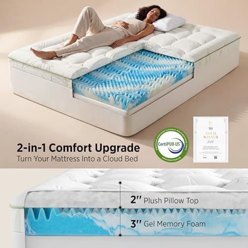 Bedsure 2-in-1 Mattress Topper, 5 Inch Memory Foam Mattress Topper Twin XL - Image 2