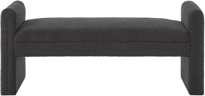 24KF Modern Upholstered Bed Bench Covered with Soft Boucle Teddy Fabric, Lovely Entryway Bench Ottoman with Armrest,5062-Dark Gray