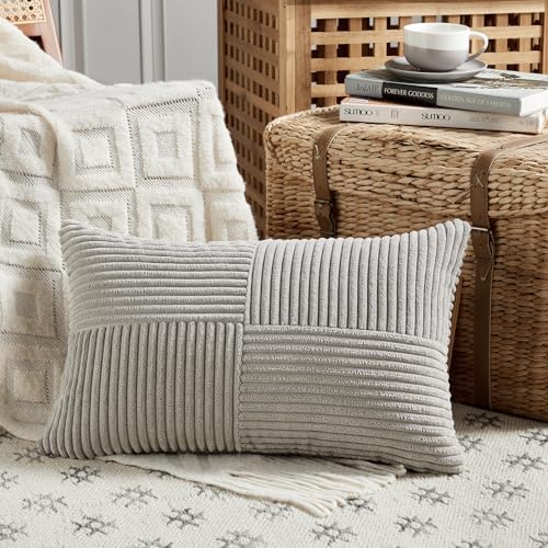 Fancy Homi 2 Packs Neutral Grey Lumbar Decorative Throw Pillow Covers 12x24 Inch - Image 2