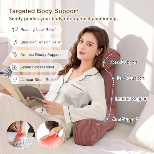 Corduroy Reading Pillow with Arms & Detachable Neck Roll, Bed Rest Back Support - Image 3