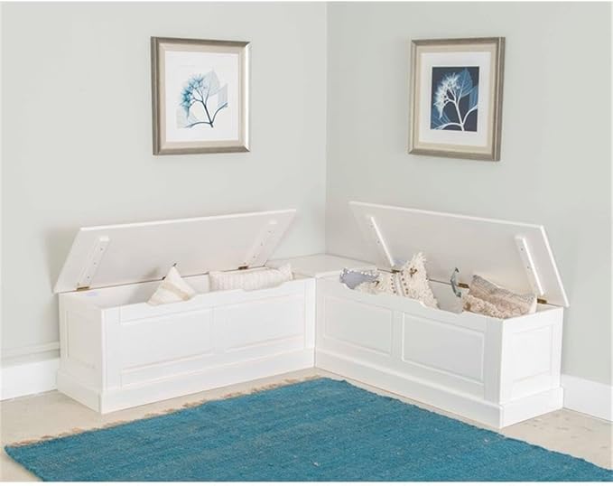 Riverbay Furniture Backless Wood Corner Kitchen Breakfast Nook Bench, with Hidden Storage, in White (Bench Only)