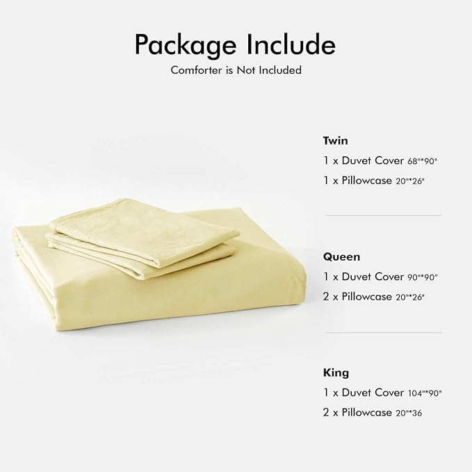 FOSSA Duvet Cover Set 100% Washed Cotton Linen Feel Super Soft Breathable Cozy 3 Pieces Bedding Sets Solid Pastel Yellow Full/Double