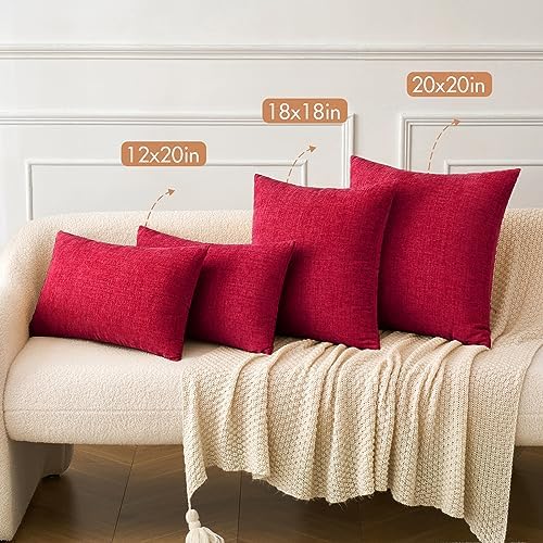MIULEE Soft Chenille Throw Pillow Covers Red 16x16 Inch Pack of 2 - Image 5